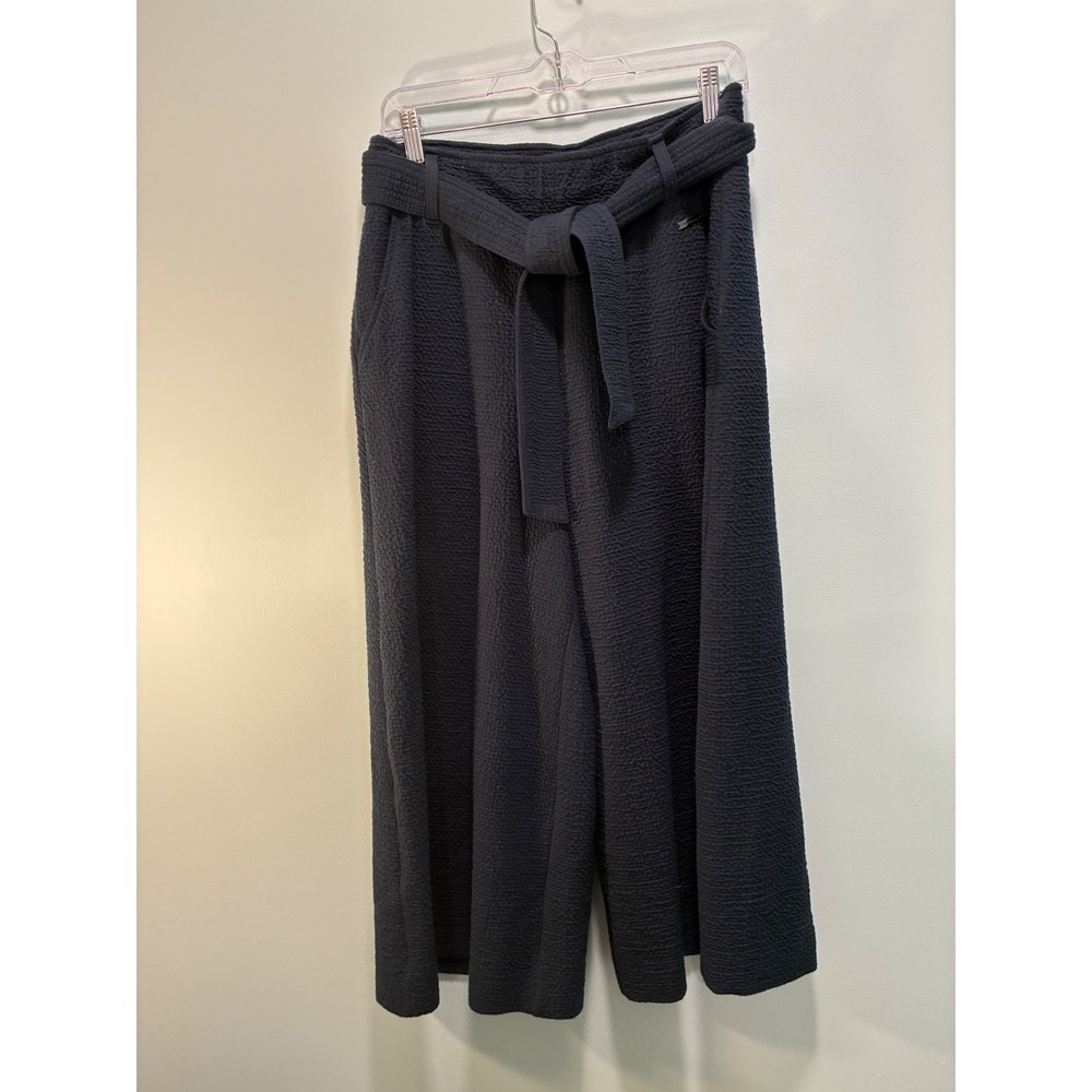 Sweaty Betty London Navy Blue Textured Wide Leg Enso Culotte Pants Belted Medium
